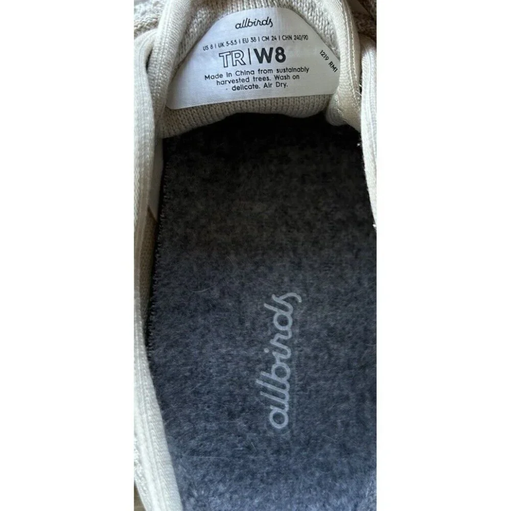 Allbirds Shoes Womens Size 8 Tree Runners Comfort Lace Up Sneakers Cream Beige